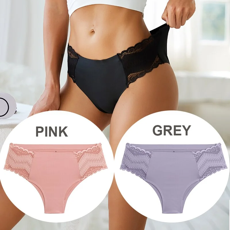 FINETOO 2PCS/Set Seamless Women Pantys Girls Lingerie High Waisted Lace Woman Briefs 8 Solid Colors S-XL Sexy Underpants Women