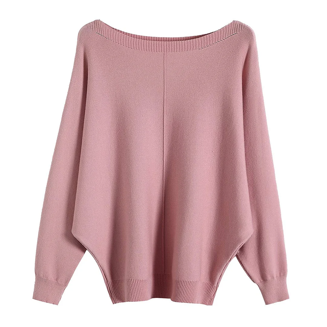 GABERLY Boat Neck Batwing Sleeves Dolman Knitted Sweaters and Pullovers Tops for Women