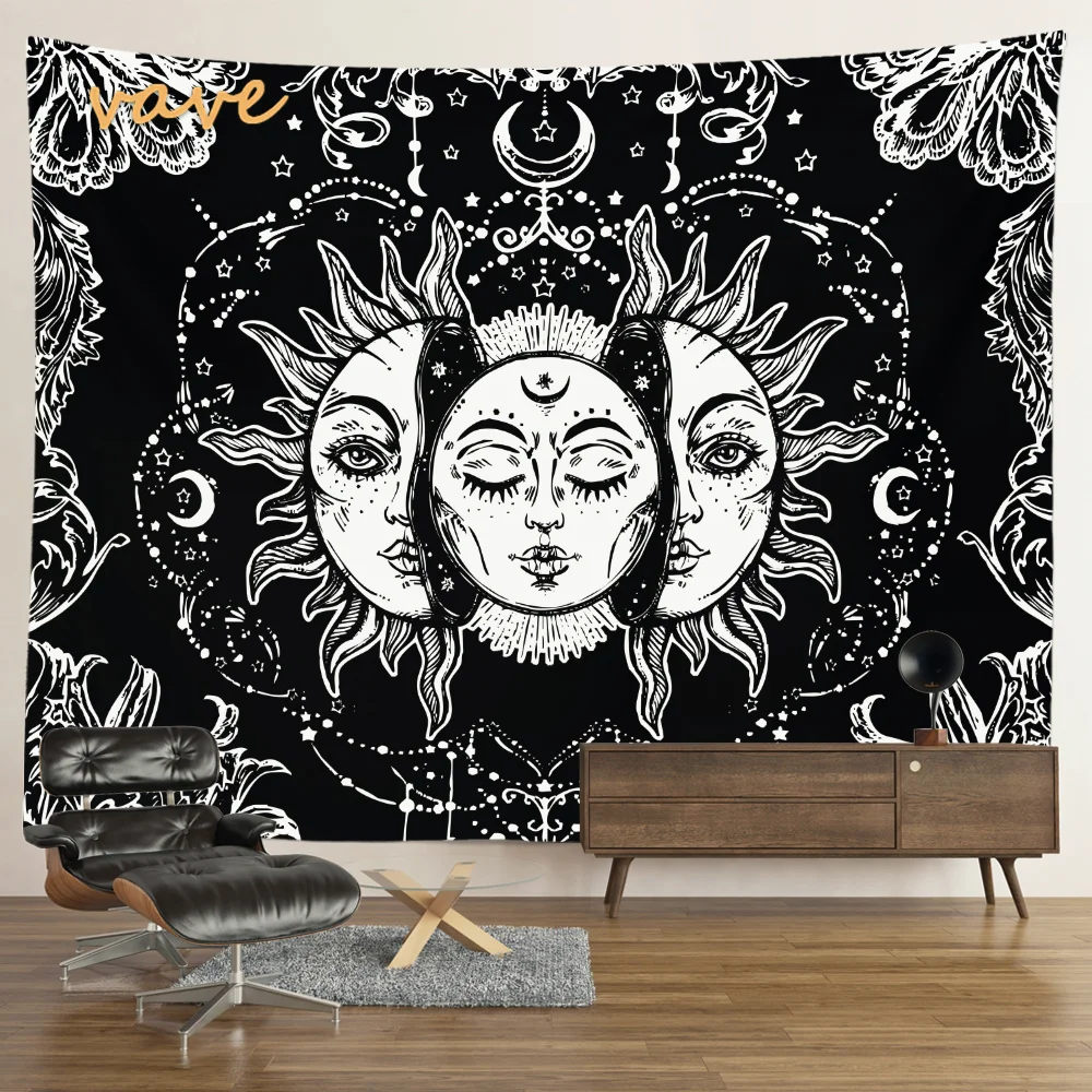 Nigikala Mandala Tapestry Sun And Moon White Black Cloth Fabric Large Tapestry Wall Hanging Boho Hippie Aesthetic Dorm Room Decor