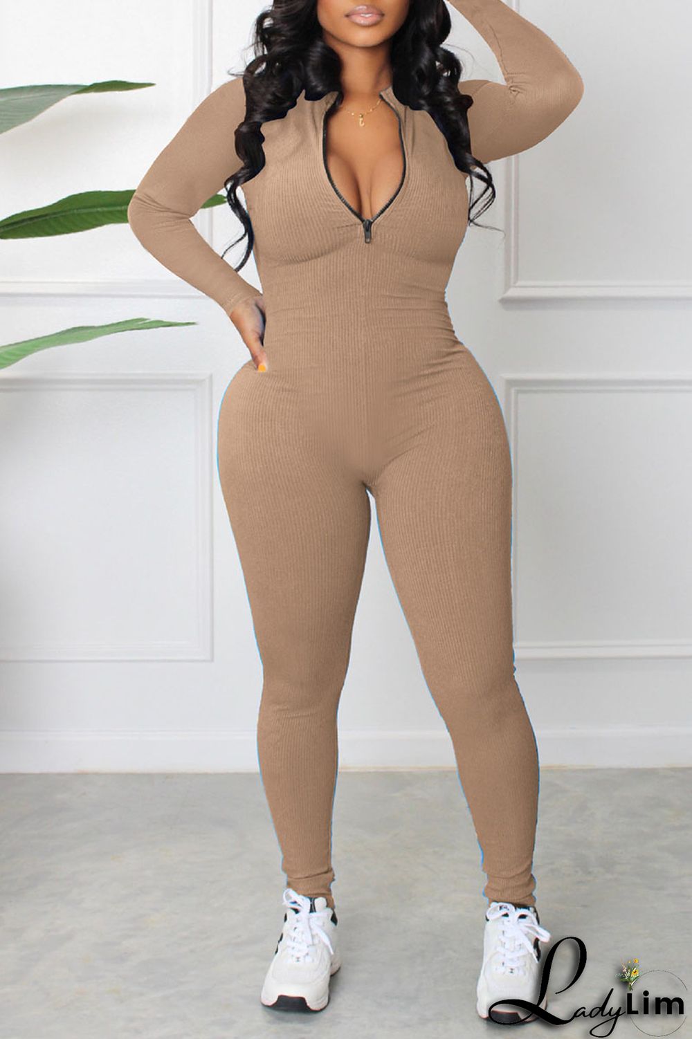 Blue Casual Sportswear Solid Patchwork Zipper Collar Regular Jumpsuits