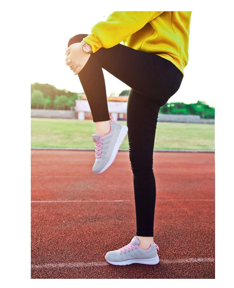 Women Casual Shoes Fashion Breathable Walking Mesh Lace Up Flat Shoes Sneakers Women 2019 Tenis Feminino White Vulcanized Shoes