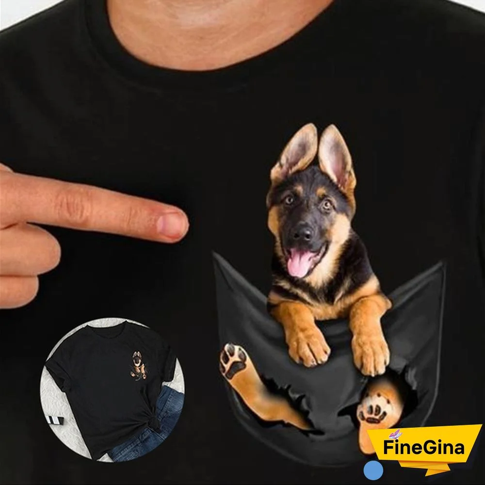 Unisex Funny Dog 3D Printed Cute T-Shirt Black German Shepherd In Pocket Cotton Tops