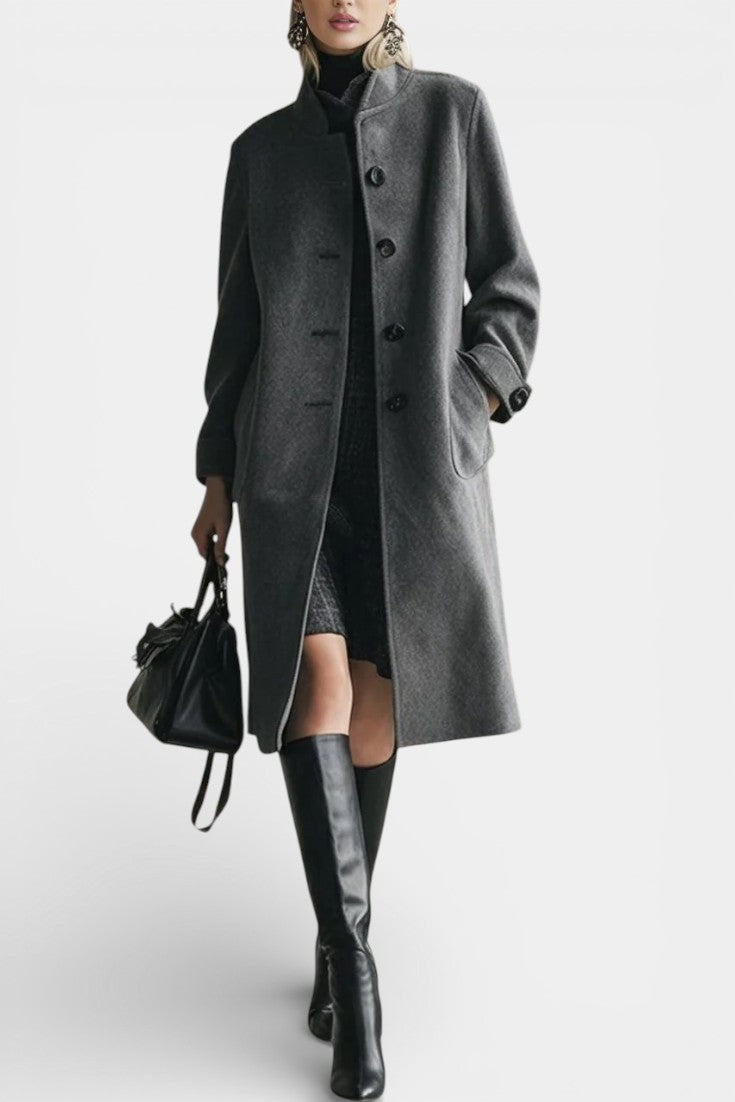 Structured Mock Neck Coat with Classic Button Closure