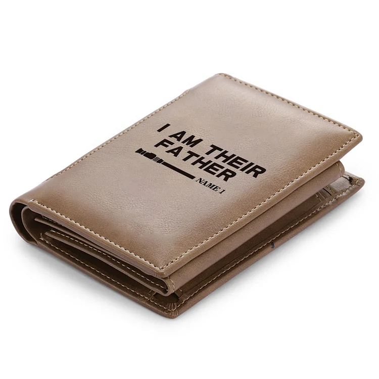 1 Name-Personalized Leather Mens Vertical Wallet Engraved 1 Name And Photo I Am Their Father Folding Wallet Father's Day Gifts For Dad