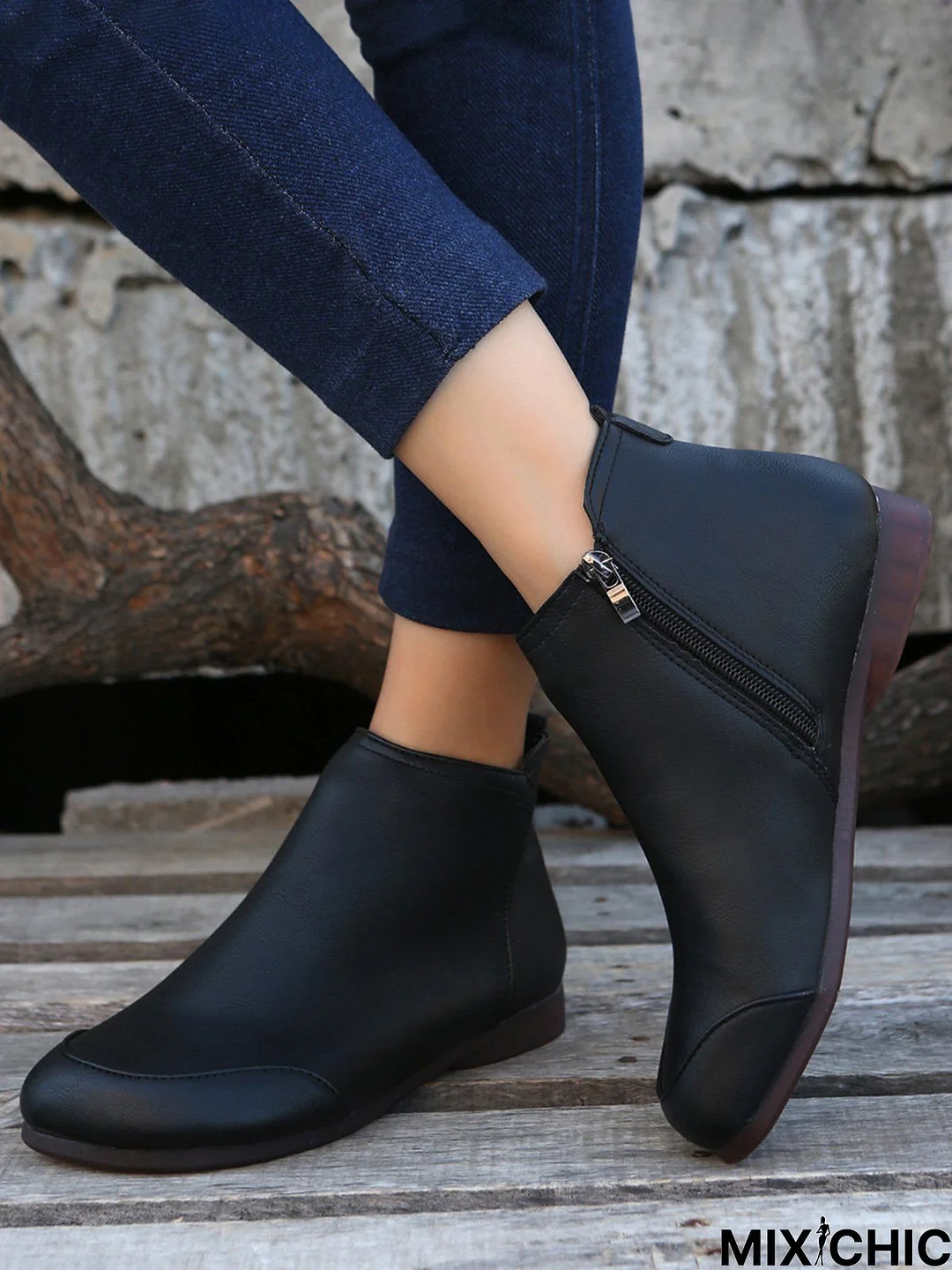 Vintage Plain Zip-Up Booties