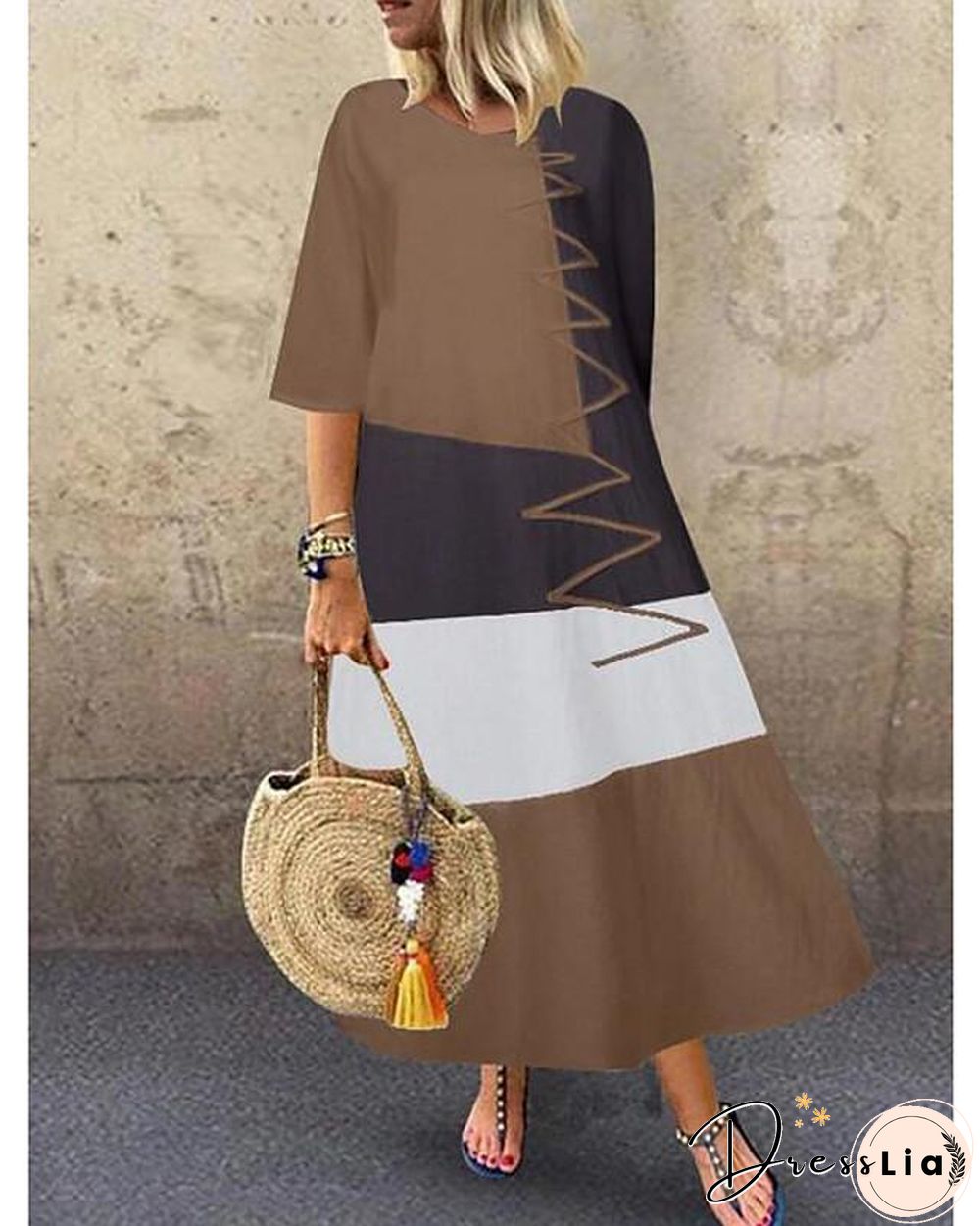 Women's Swing Dress Maxi long Dress Half Sleeve Color Block Patchwork Summer Hot Casual Cotton White Red Khaki Gray M L XL XXL 3XL 4XL 5XL White Dresses