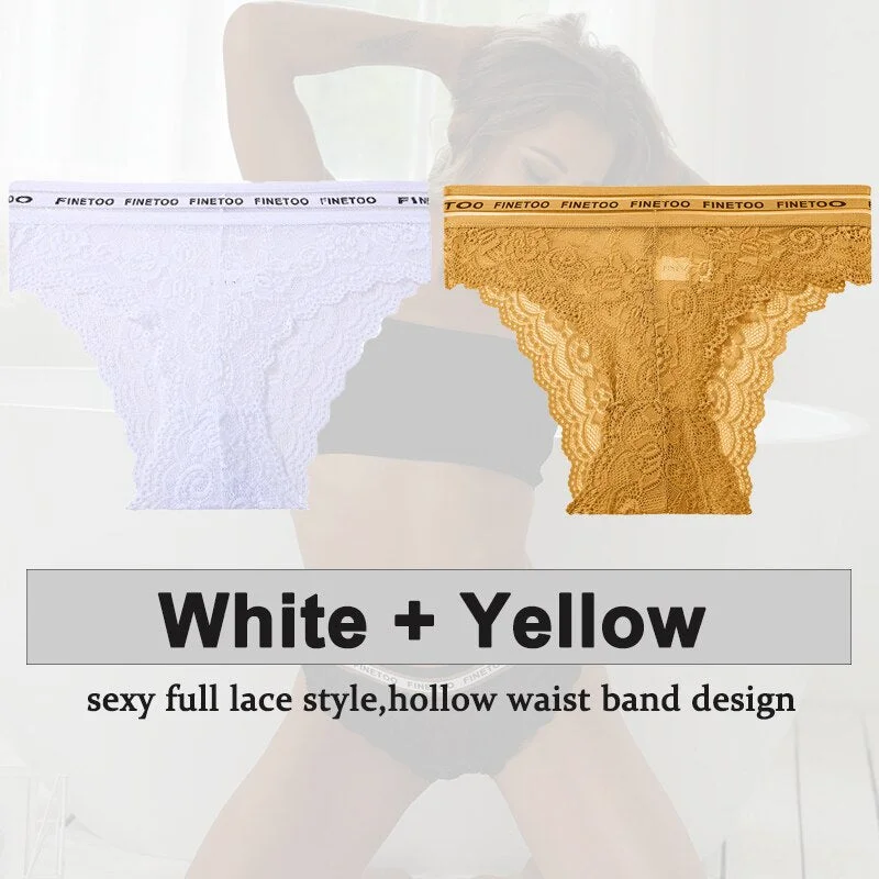 2PCS/Set Underwear Lace Panties Women's Lingerie Sexy Panties Female Underpants Floral Lace Perspective Waist Band Briefs Panty