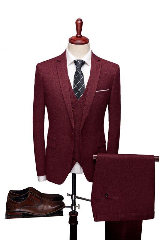 3 Piece Notch Collar Suit For Men Wedding Classic Red | Ballbellas Ballbellas