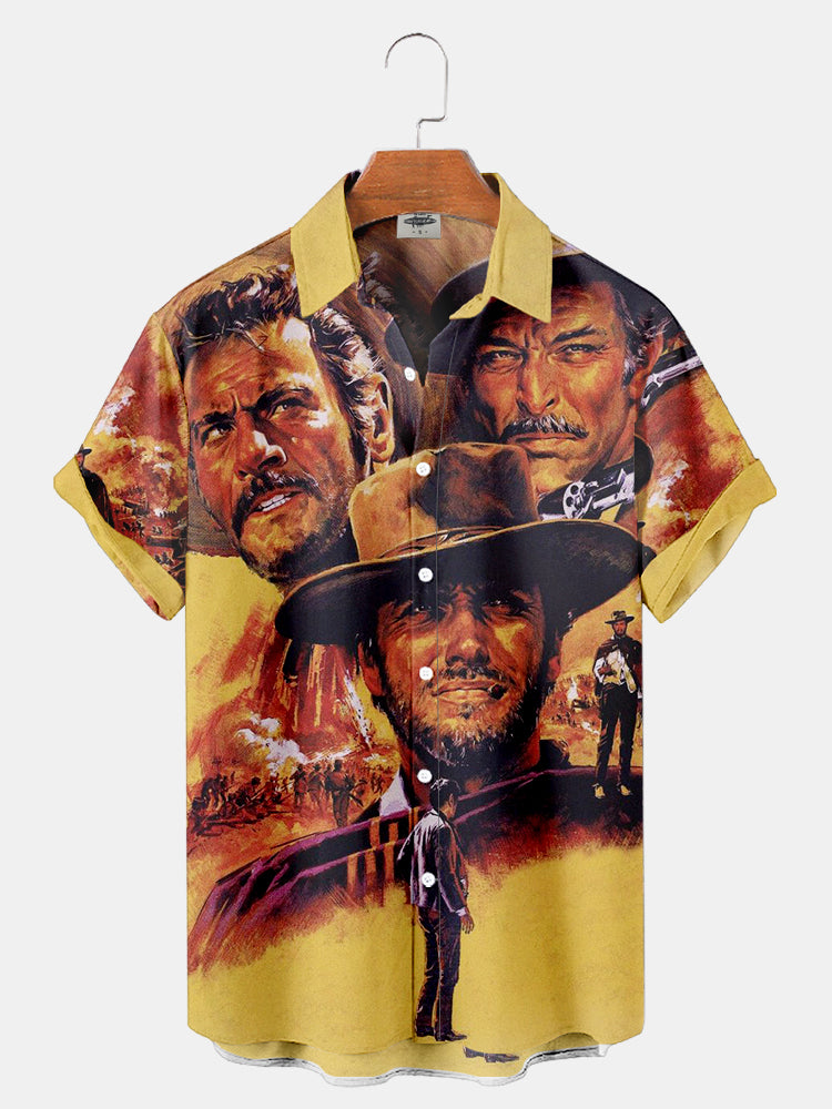 Men'S Classic Vinatge West Movie Character Printed Shirt PLUSCLOTHESMAN