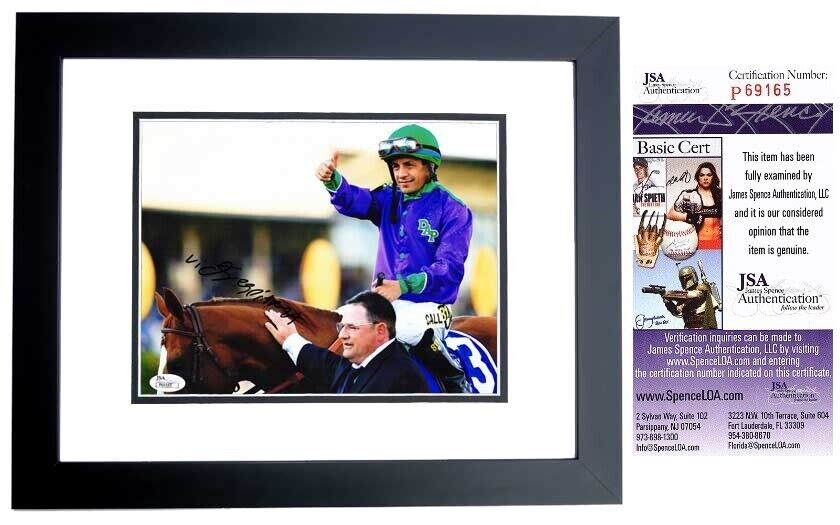 Victor Espinoza Signed Autographed Triple Crown Jockey 8x10 Photo Poster painting FRAMED JSA