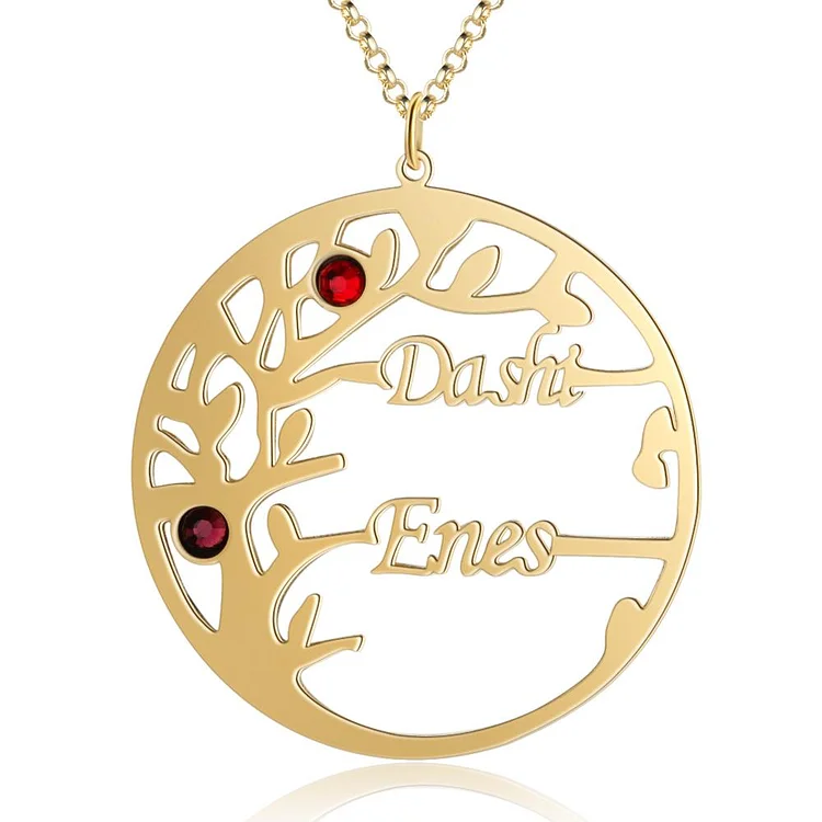 Family Tree Necklace with 2 Birthstones Custom 2 Names Personalized Family Necklace