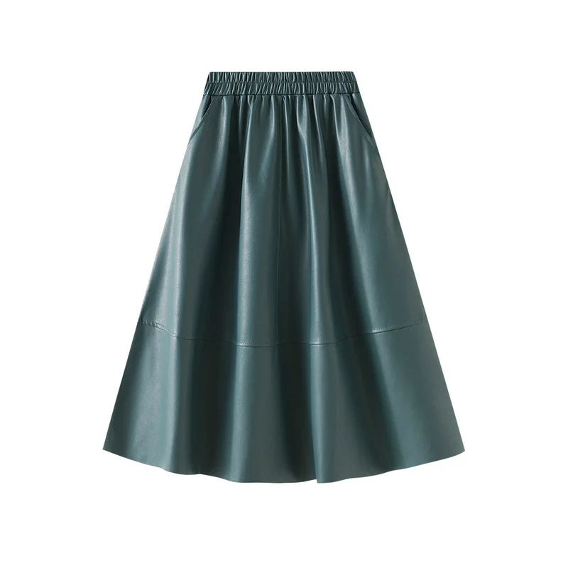 Nigikala Nigikala Leather Retro Style Skirt Long Half Skirt Female High-Waist A Skirt Temperament Umbrella Skirt 1839