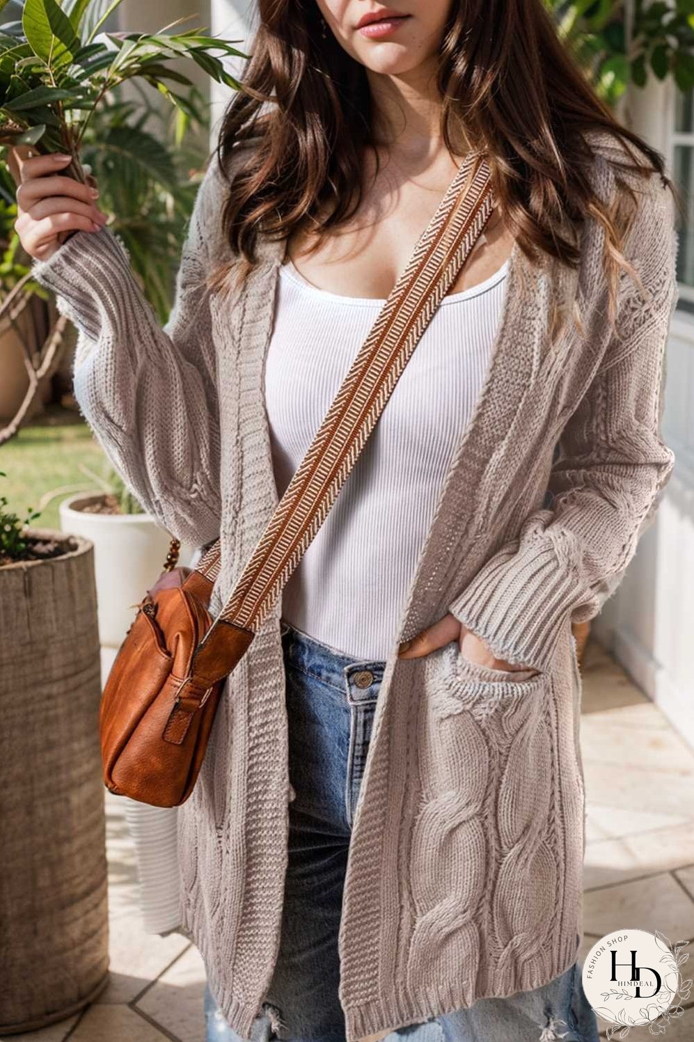 pocket twist long sweater cardigan