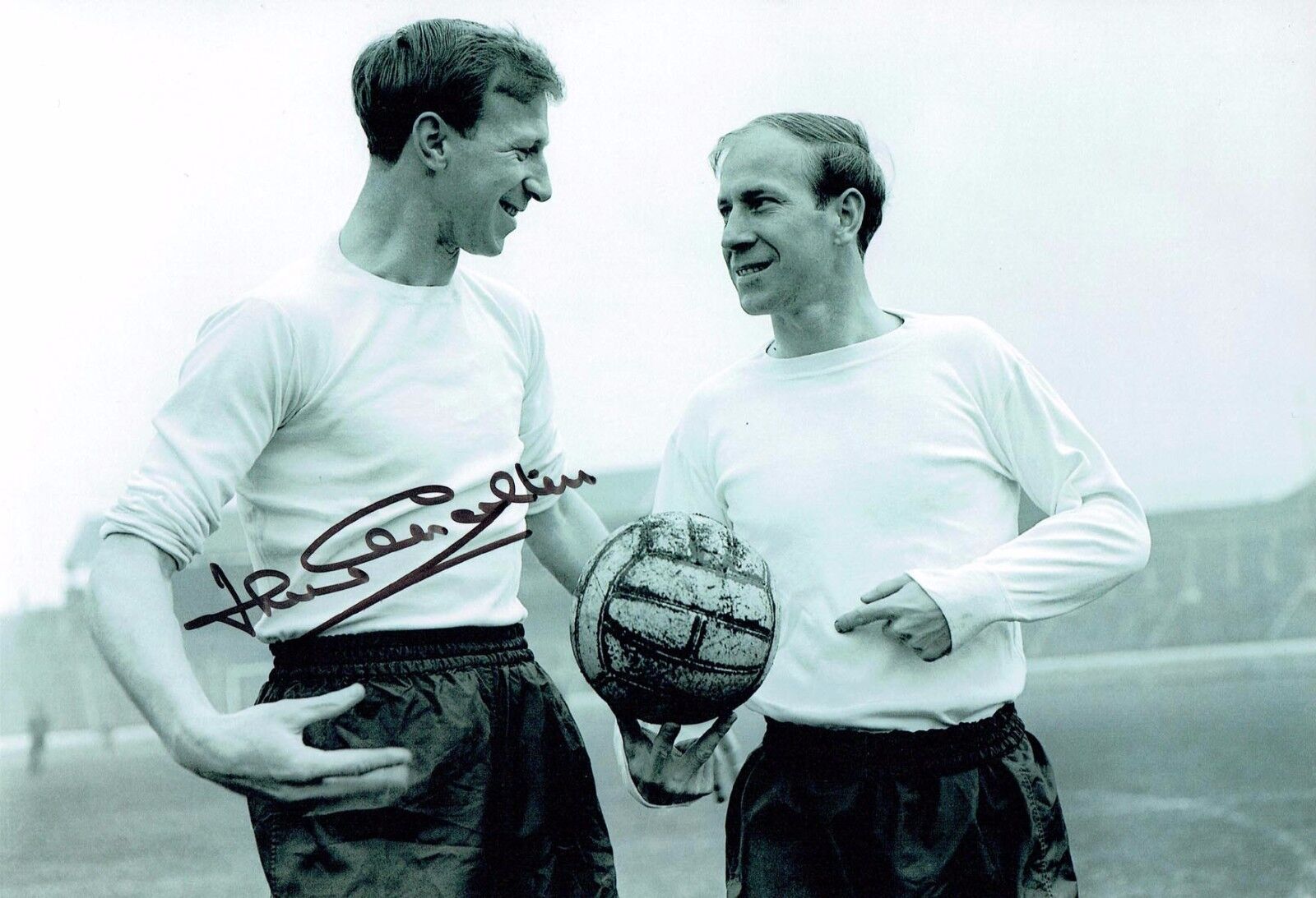 Jack CHARLTON SIGNED England Football Autograph 12x8 Photo Poster painting with Bobby AFTAL COA