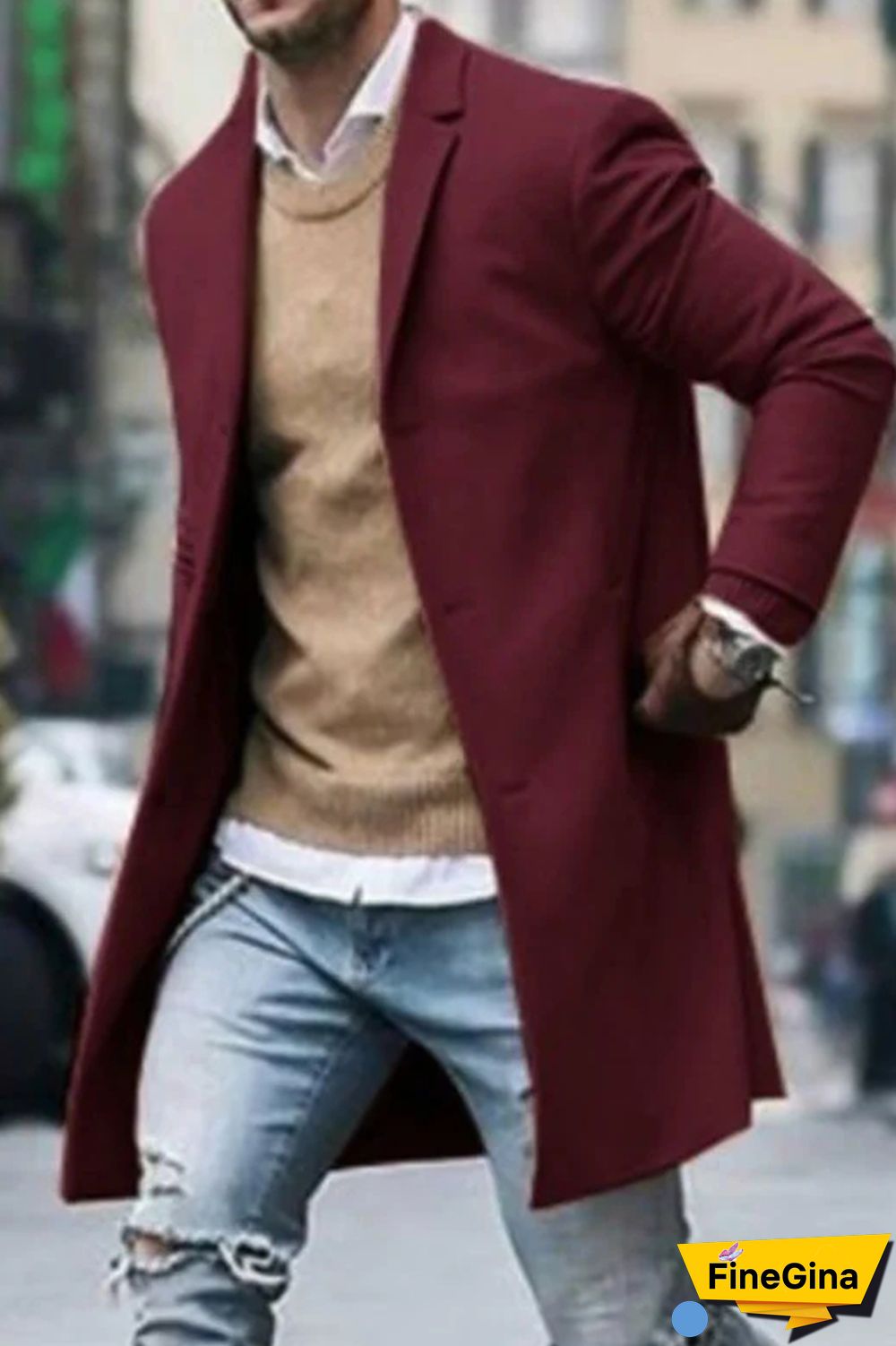 Burgundy Mens Trench Coat Mens Woolen Coat Mens Woolen Coat
