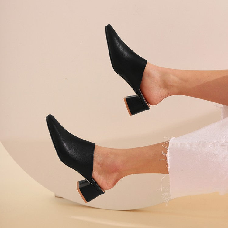 Women's square closed toe block heels mules summer medium heels slip on sandals