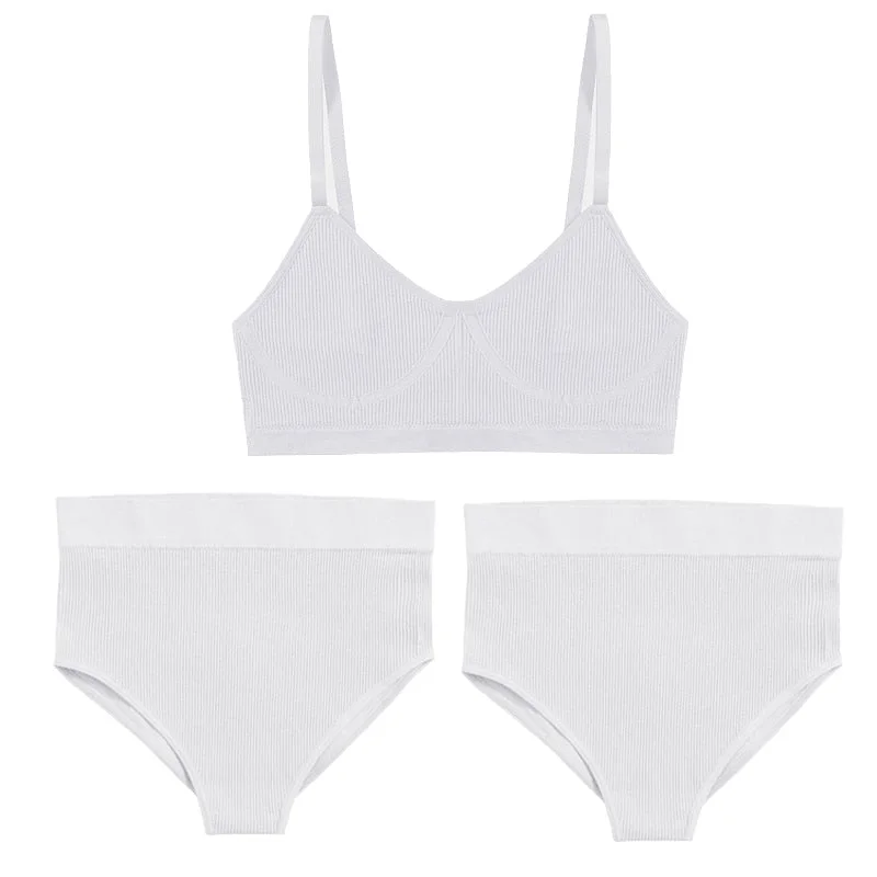 3PCS Bra Set Women Underwear Sexy High Waist Bodyshaper Briefs Thong Panties Female Bralette Lingerie Basic Top Active Brassiere