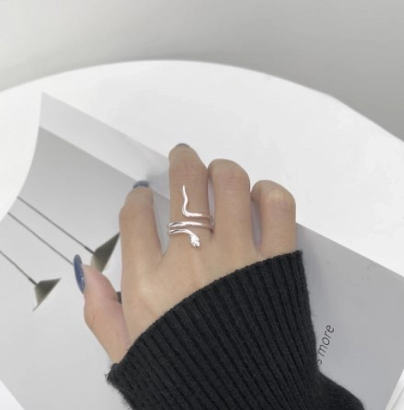 Minimalist Snake Sterling Silver Plating Open Ring