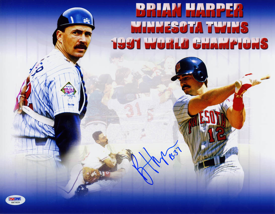 Brian Harper SIGNED 11x14 Photo Poster painting Minnesota Twins PSA/DNA AUTOGRAPHED WS Champion