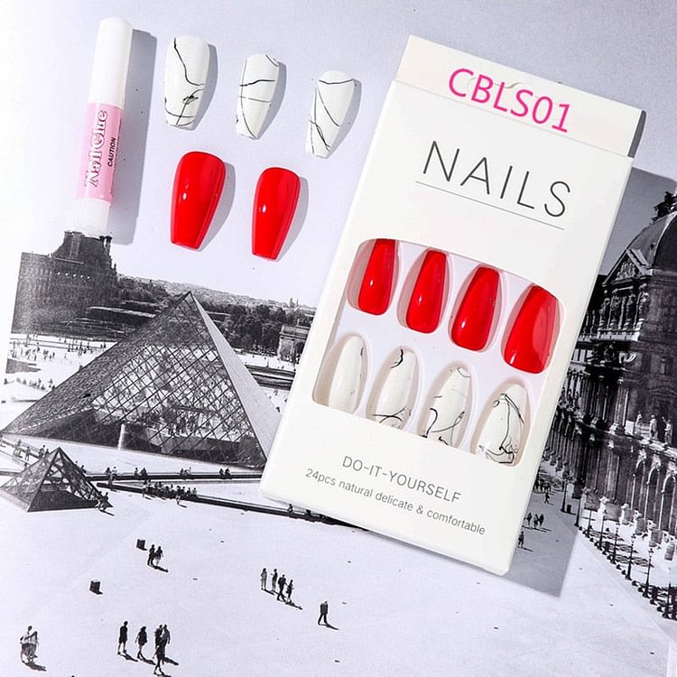 Wearable Lovely Drawing and Solid Color Ballerina False Nails Cross Artificial Fake Nails Full Cover Nail Tips Manicure Z147