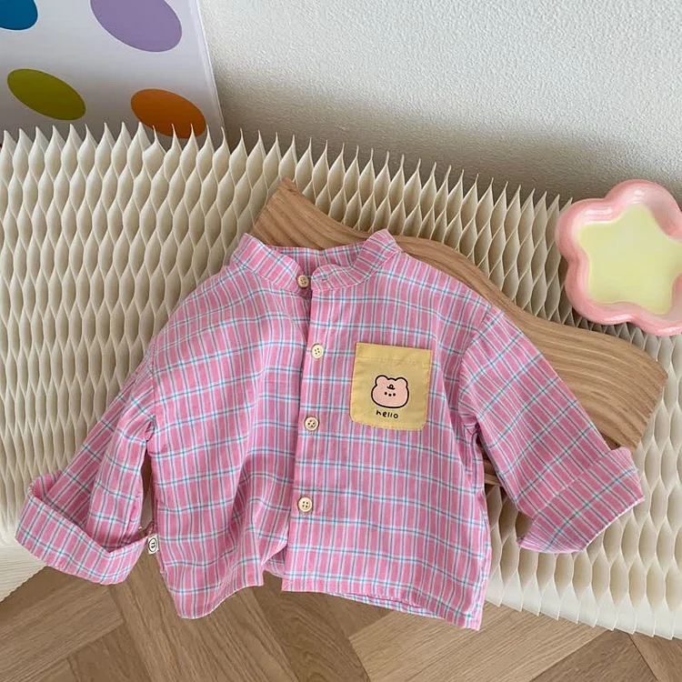 HELLO Baby Toddler Plaid Bear Shirt