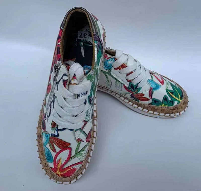 Women Flower Print Sneakers Comfy Wearable Lace Up Casual Sneakers Running Walking Female Shoes Stitching Skate Shoes Plus Size