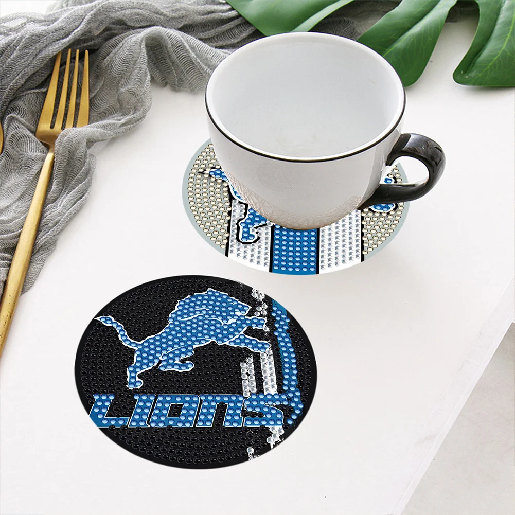 Detroit Lions 6pcs DIY Diamond Painting Acrylic Coasters Holder for Beginner Adult