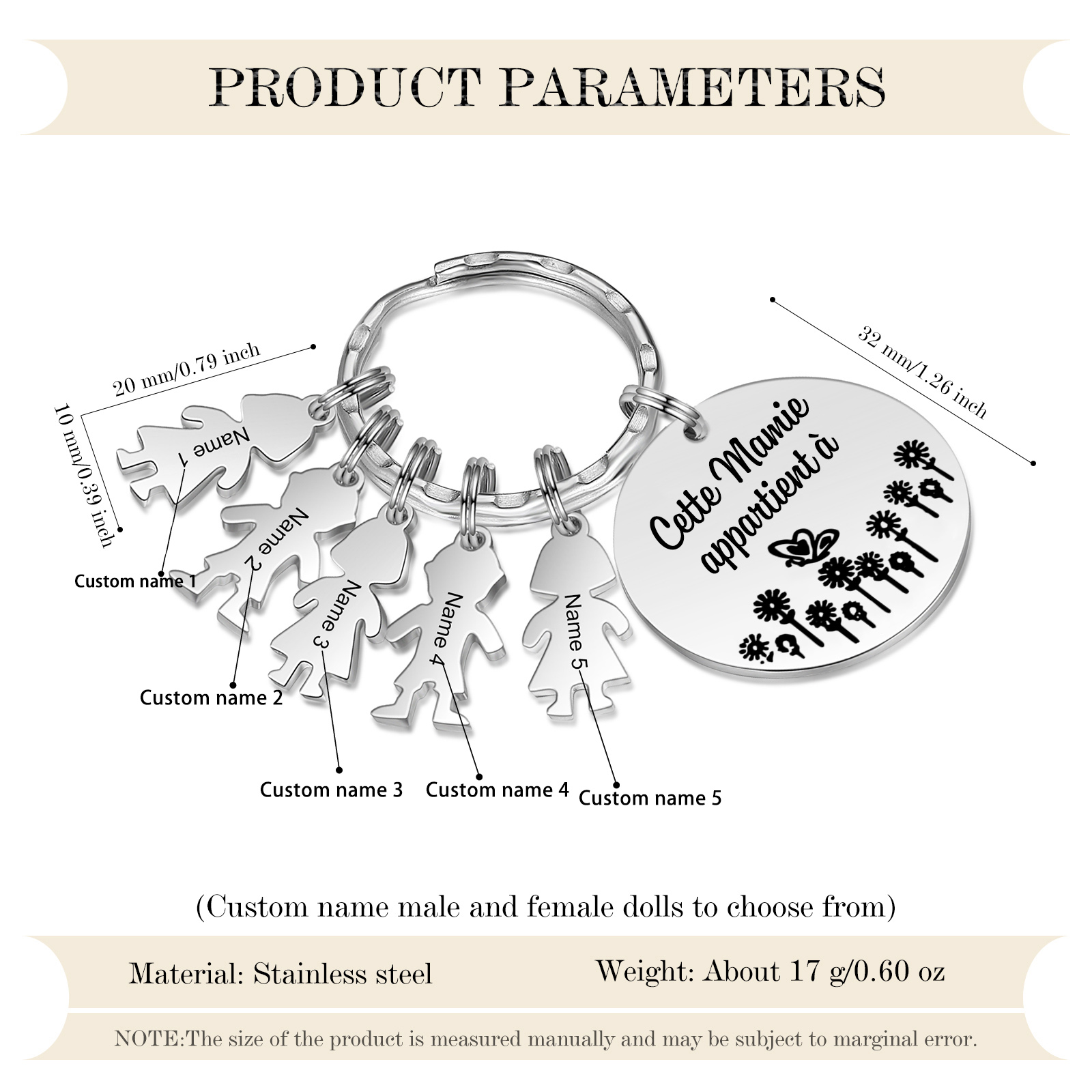 À Ma Mamie - 1-5 Noms Porte-Clés Personnalisés Avec Breloques Enfants