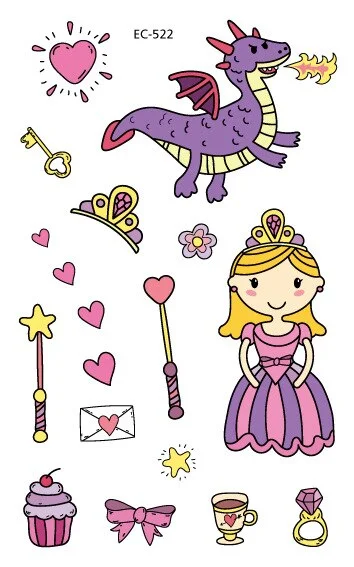 12 kinds Cartoon Fairy Princess Temporary Tattoo Stickers for Kids faux tatouage temporaire Disposable Children Cute Girl Gift