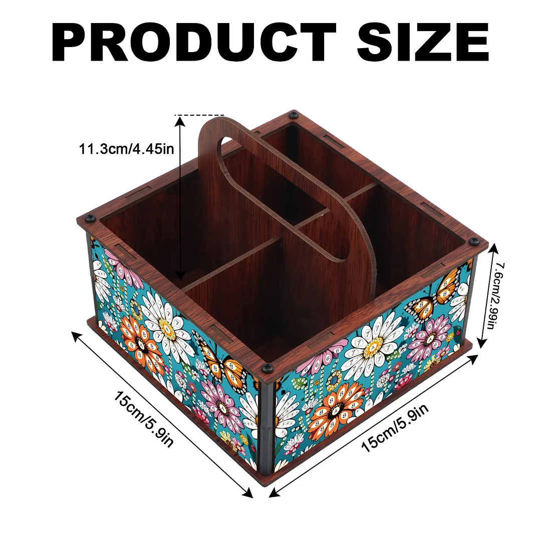 DIY Flower Butterfly Wooden Diamond Painting Handheld Storage Box Kit Home Decor