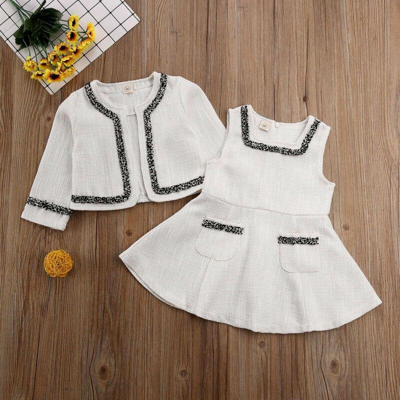 2020 Baby Spring Autumn Clothing  Infant Kid Baby Girl Hemp Pageant Coat + Tutu Dress Party Outfit Fashion Elagent Clothes Sets