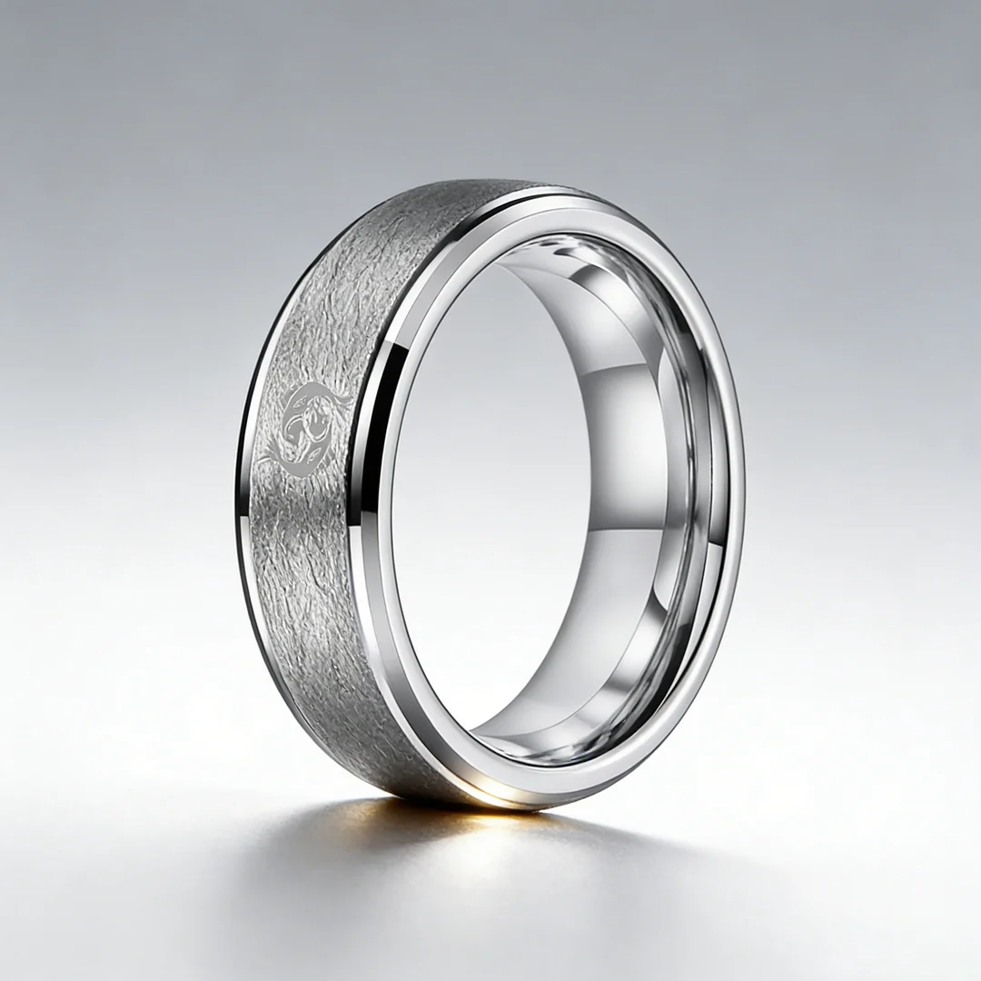 4MM 6MM 8MM Sliver Pisces Tungsten Carbide Rings Prints Laser Pattern Step Edge Tungsten Wedding Bands 