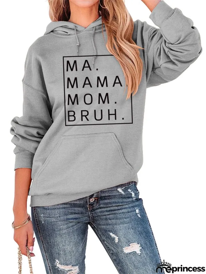 Female Casual Letter Print Pullover Loose Hoodies with Kangaroo Pocket