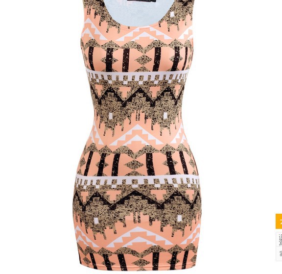 Mature Women Summer Round Neck Sleeveless Printed Pencil Dress