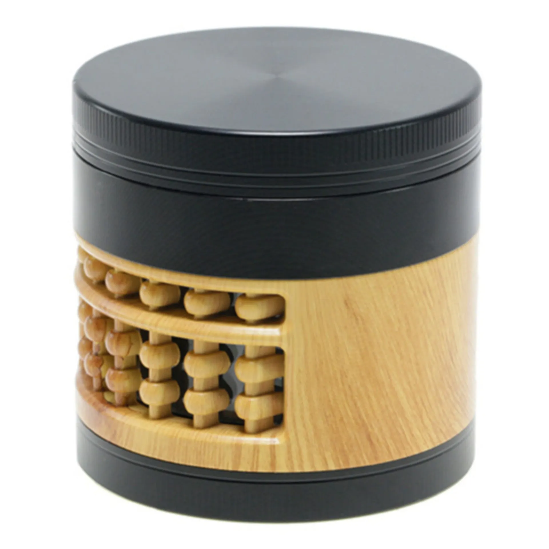 63mm 4 Piece Side Creative Design Zinc Alloy Plus Plastic Herb Grinder-Black Color