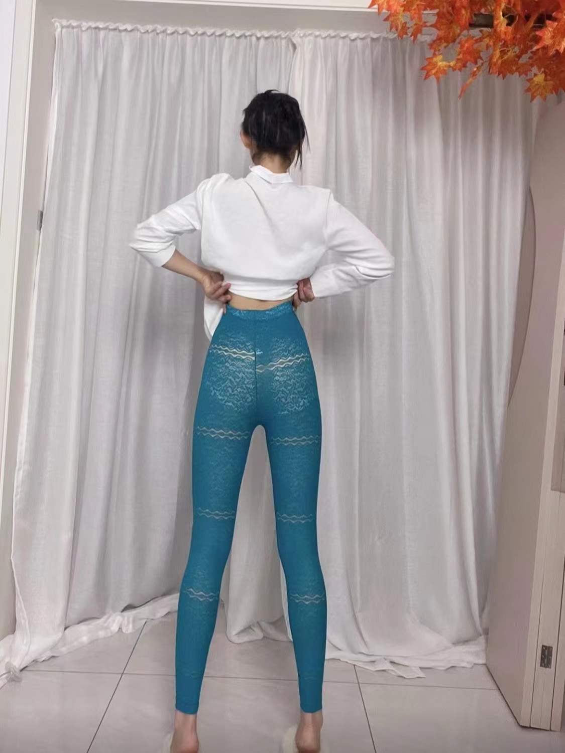 Sexy lace high waist 9-point pants