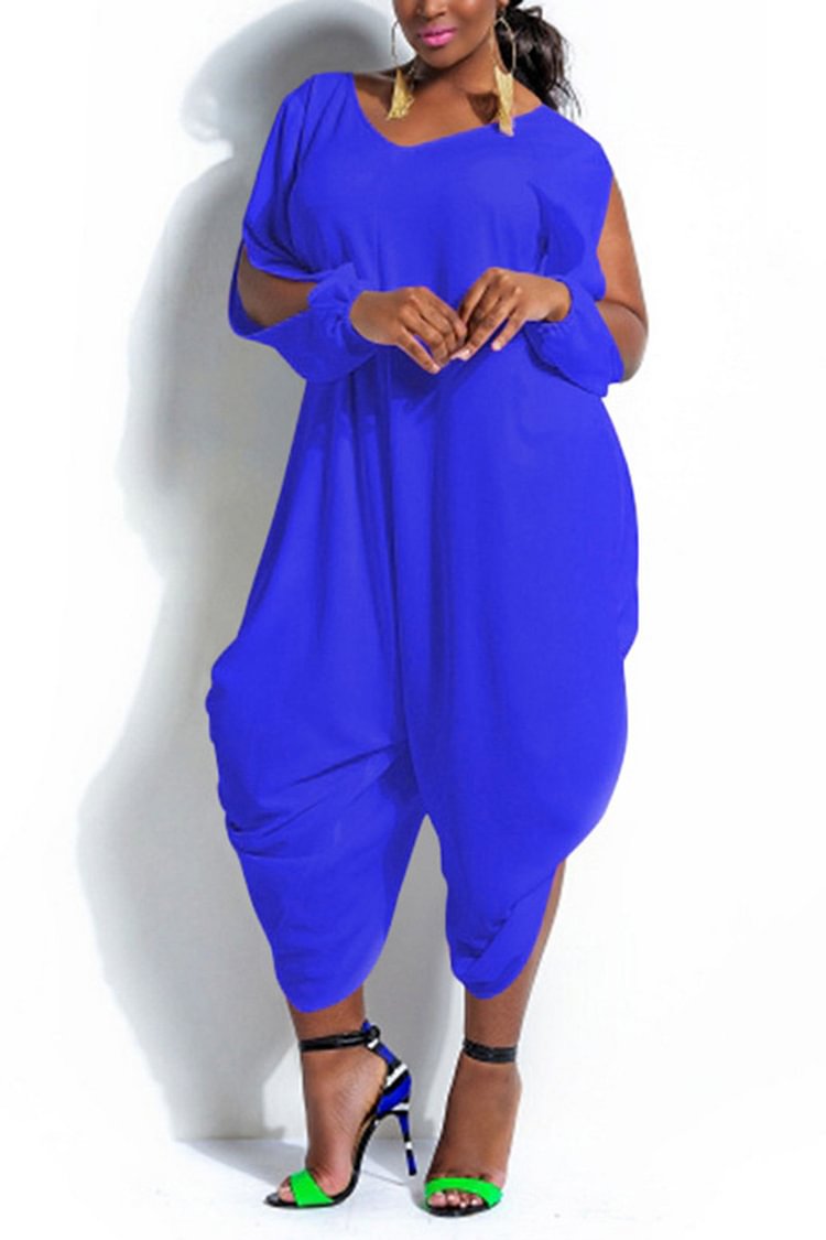 Xpluswear Plus Size White Solid Split Cut Out Harem Jumpsuits