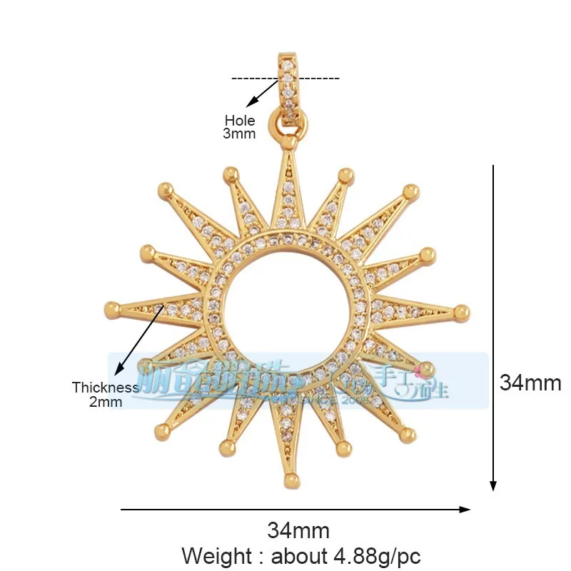 1 Piece 12 * 23mm 15*15mm 5*12mm Hole 5~5.9mm Half 925 Silver Zircon Sun Moon Pendant Jewelry Accessories