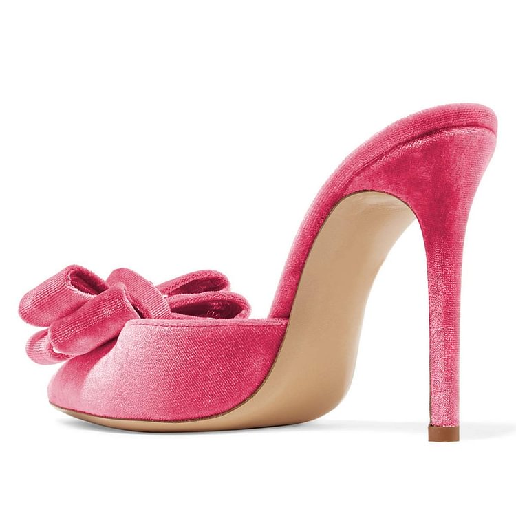 Women's Pink Bow Stiletto Heel Mules |FSJ Shoes