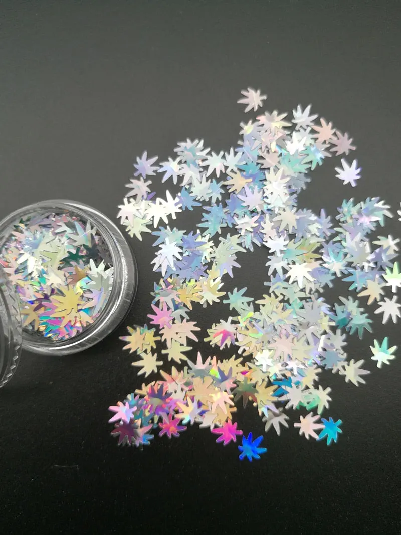 Gold Silver Glitter Nail Foil Sticker Adhesive Transfer Paillette Flake Full Cover Weed Leaf Decal Decor Decoration Manicure