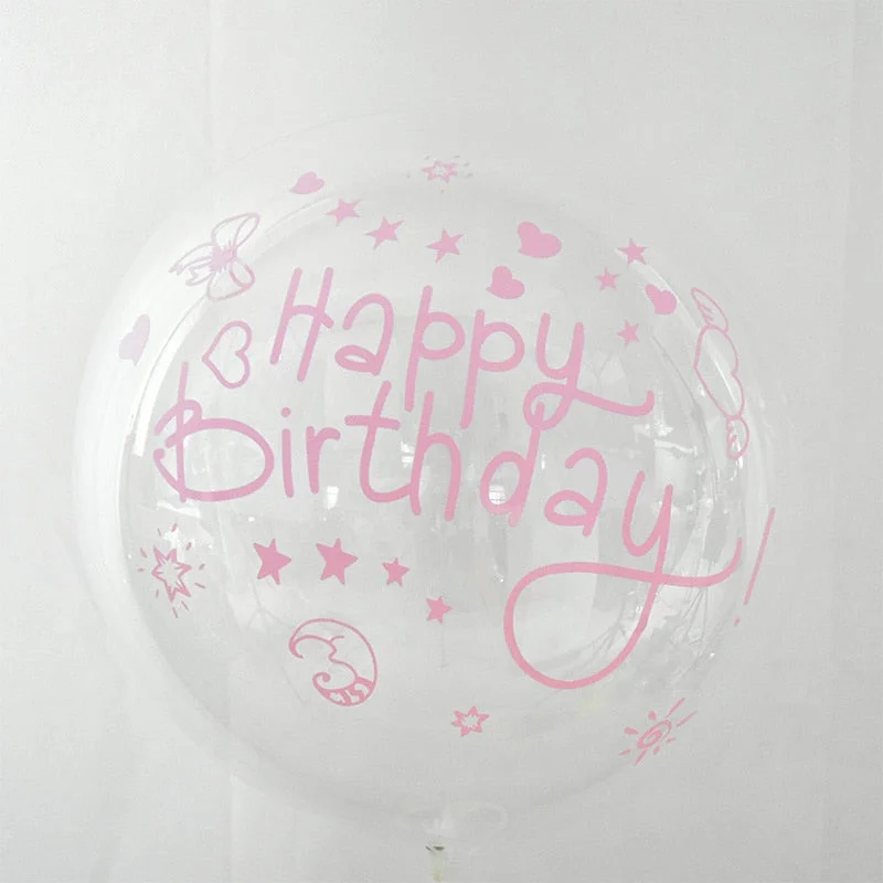 1Pc 20inch Transparent Balloon with Sticker Happy Birthday Balloons Helium Balloon Wedding Birthday Party Decoration Supplies