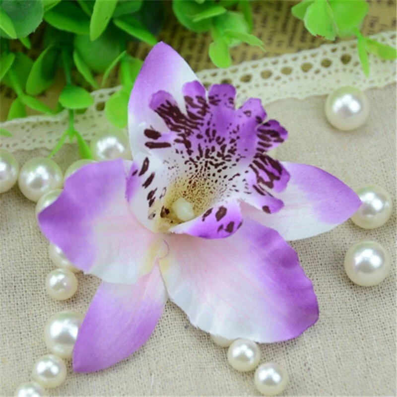 10pcs/lot 7CM Silk Artificial Orchid Flower Heads For Wedding Party Decoration Wreath DIY Craft Accessories Fake Flowers
