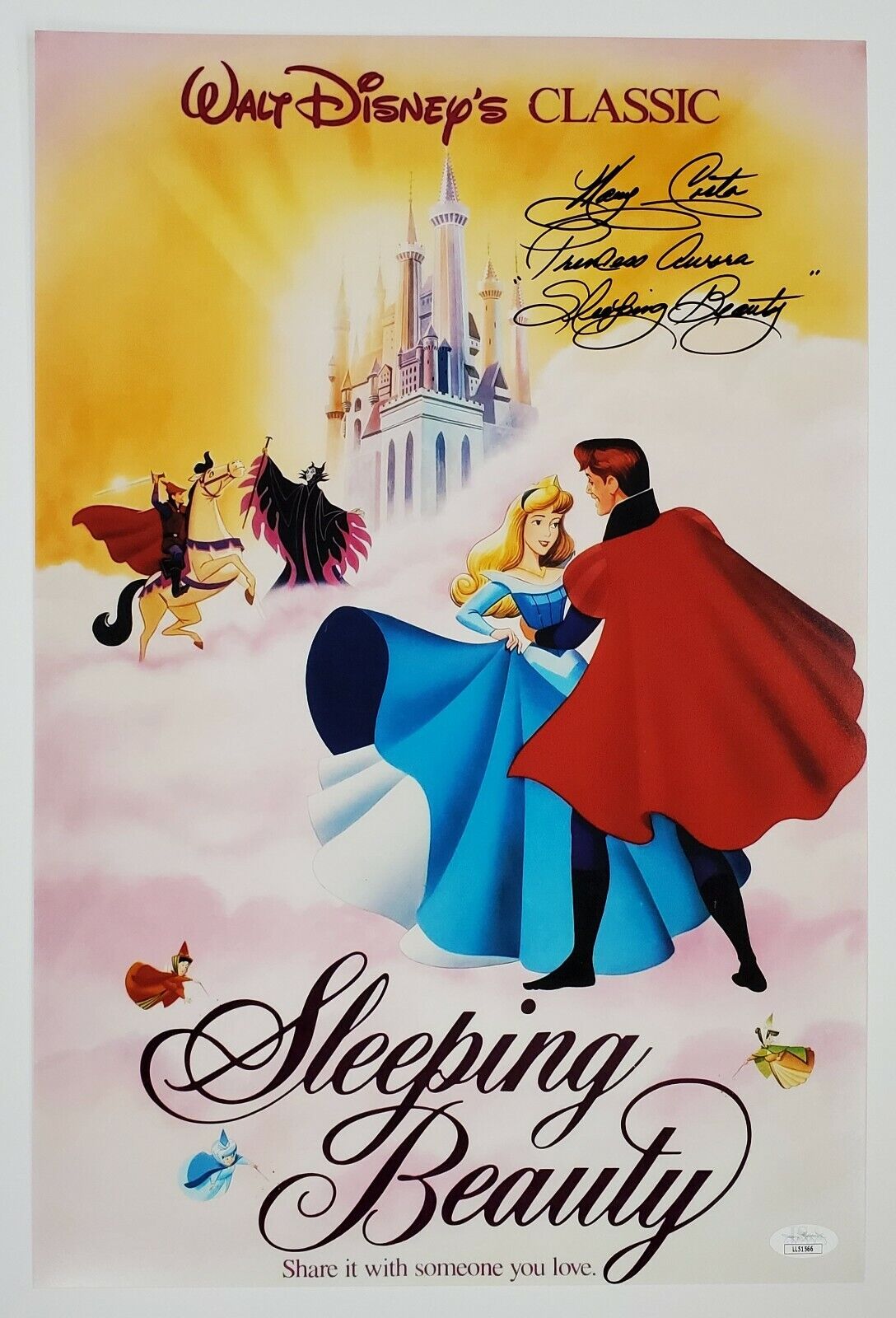 Mary Costa Signed Sleeping Beauty 12x18 Movie Poster Disney Princess Aurora JSA