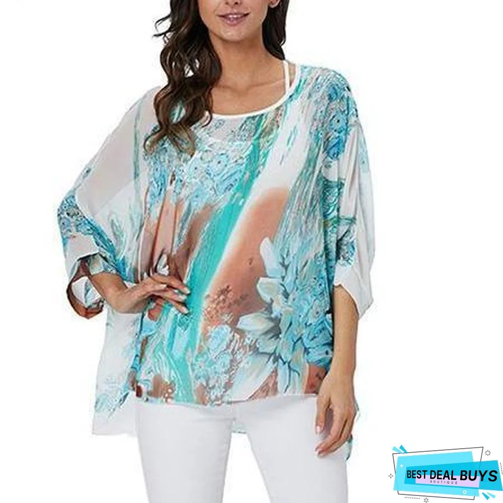 Plus Size Women Batwing Sleeve Casual Chiffon Tops Blouses