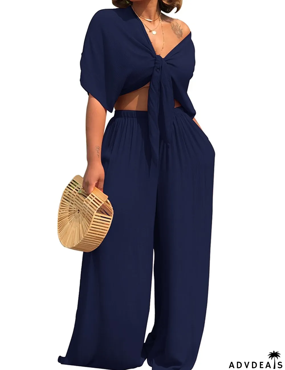 Sheer Gathered Top and Matching Loose Pants