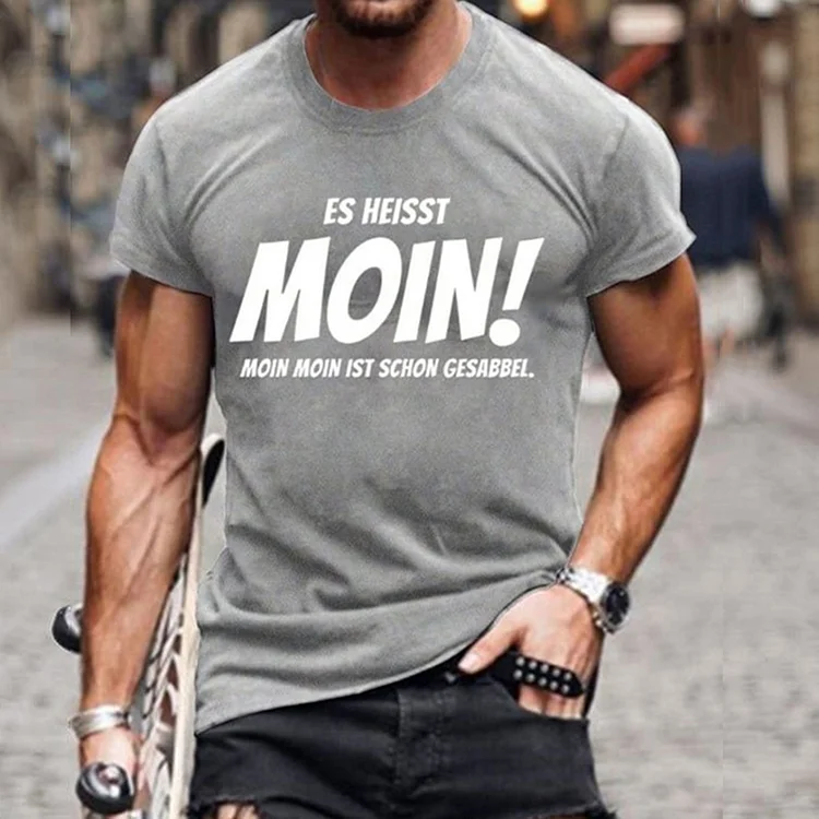 Simpfit Kurzarm-T-Shirt mit Aufdruck „Es Heisst Moin Moin Moin Ist Schon Gesabbel“ für Herren