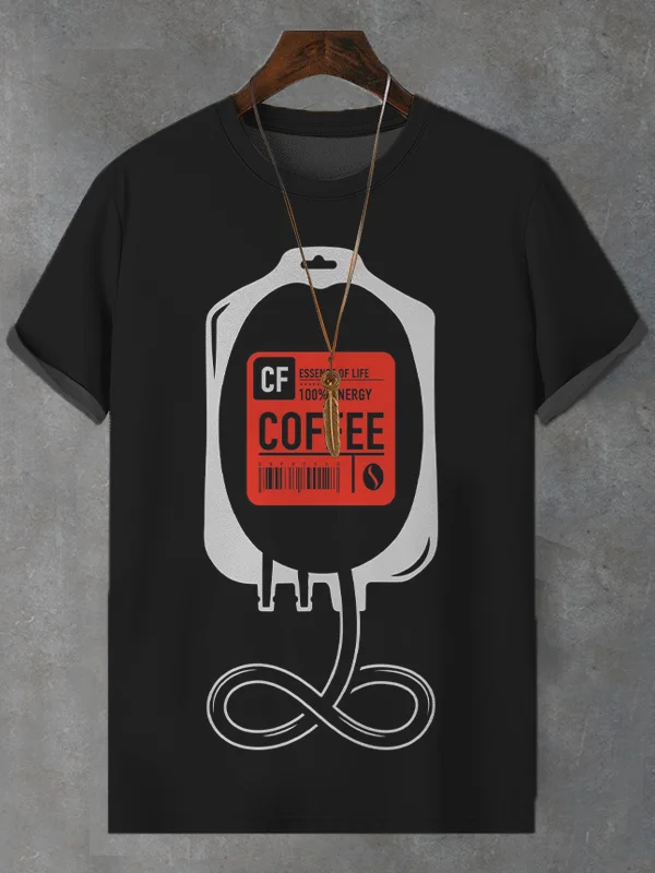 Men's Essence Of Life Energy Coffee Print Casual T-Shirt