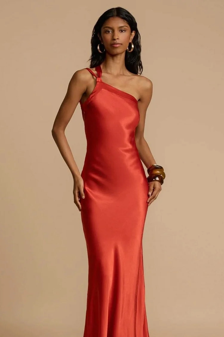Hellodresses One Shoulder Sleeveless Backless Long Prom Dress With Ruffles