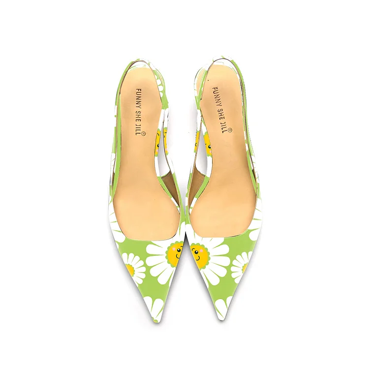 Daisy Patent Leather Slingback Dress Pumps with Elegant Kitten Heels |FSJ Shoes