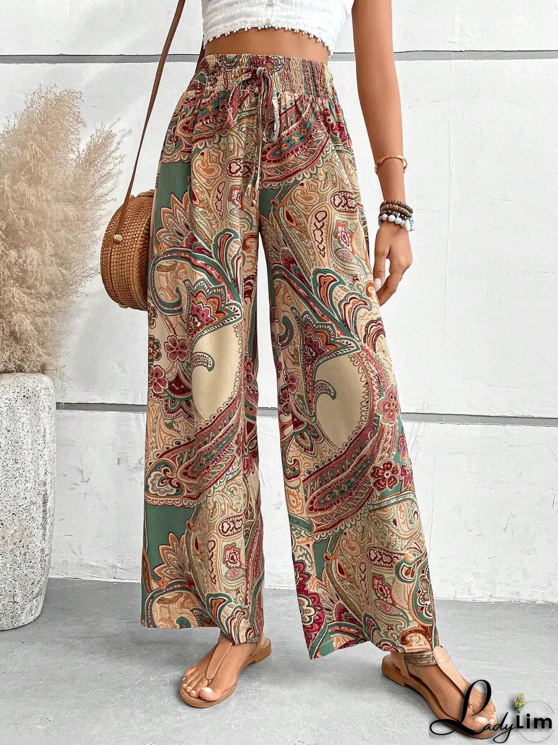 Printed wide-leg trousers